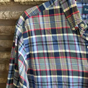 Ralph Lauren Classic Fit Vintage Blue Plaid 100% Cotton Shirt Size XL